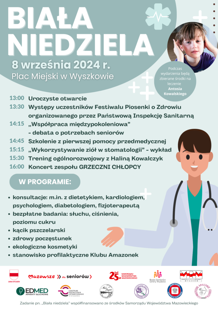 Biała Niedziela - plakat dot. wydarzenia 8 września 2024 - Plac Miejski w Wyszkowie otwarcie o godz. 13. 